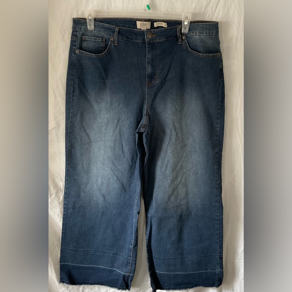LOGO by Lori Goldstein Dark Blue Flare Jeans